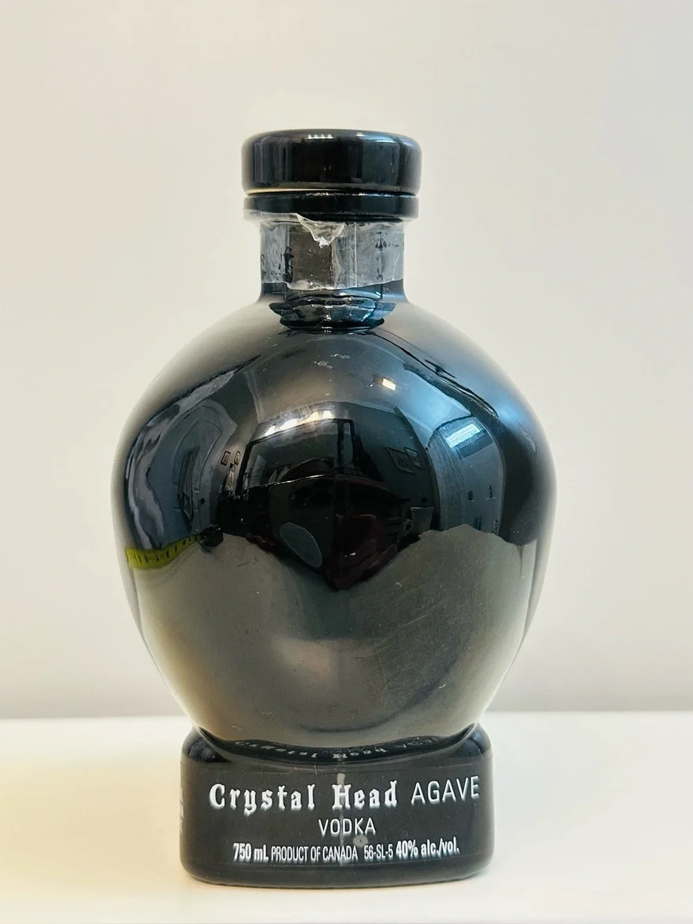 Crystal Skull Head Black Onyx Glass Decanter Bottle Decor (Empty)